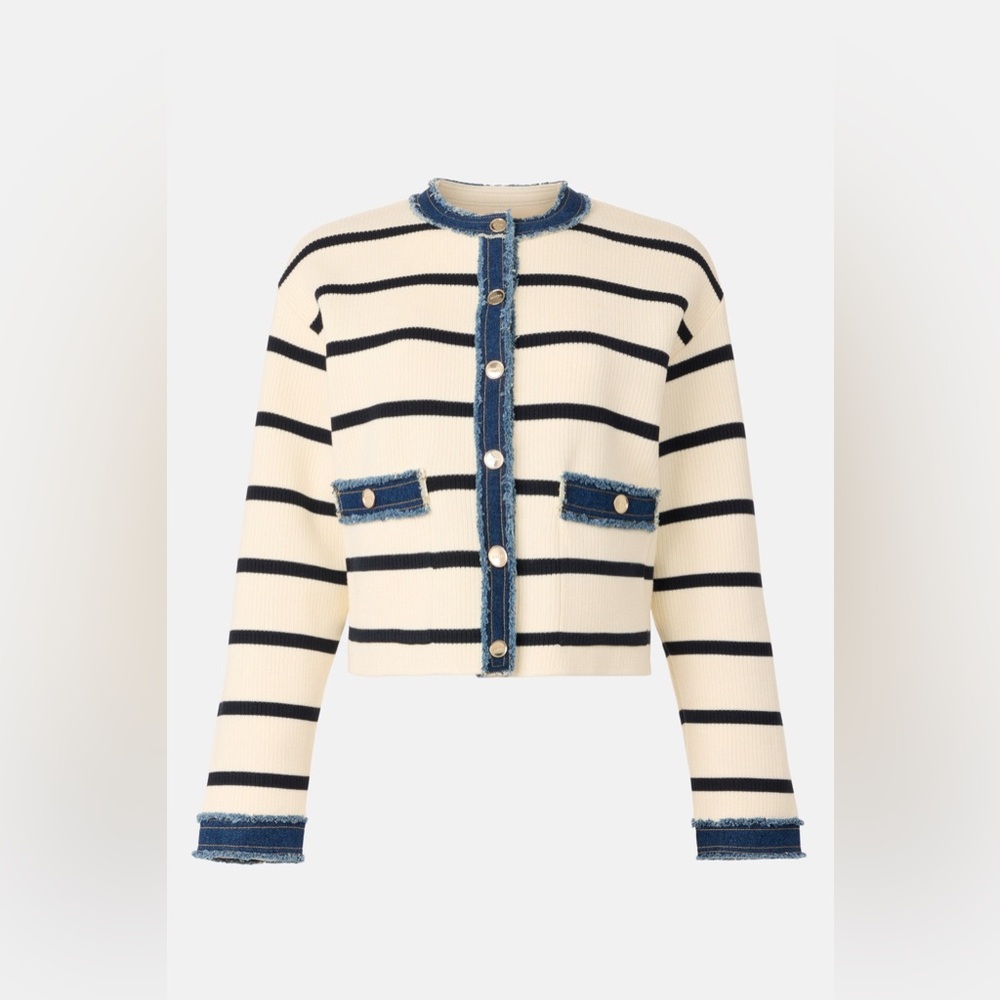Sandro Stripey Cardigan With Denim Details - Picture 11 of 12